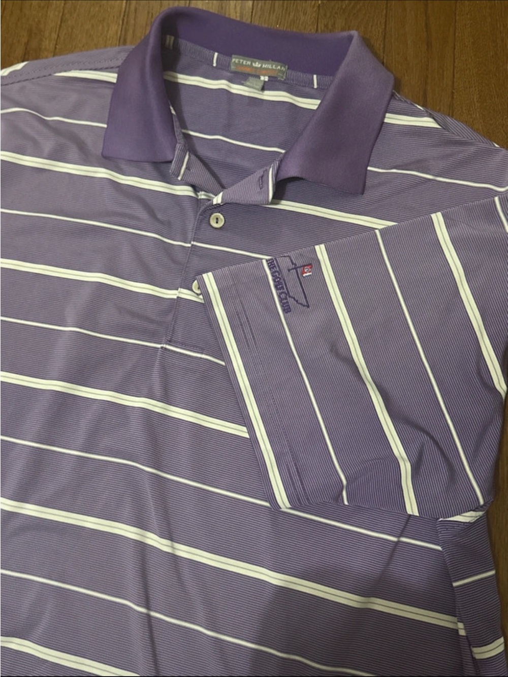 Peter Millar Summer Comfort Purple Striped Polo Shirt w/ The Golf Club Logo TN